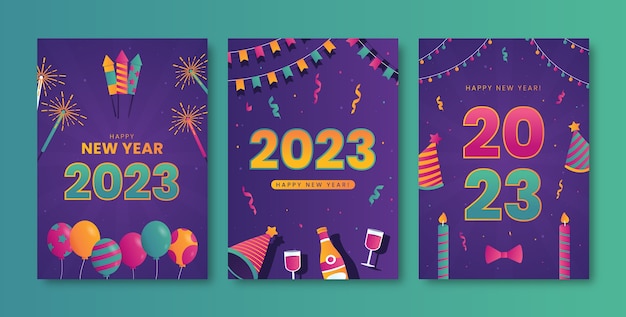 Free Vector gradient new year 2023 greeting cards set