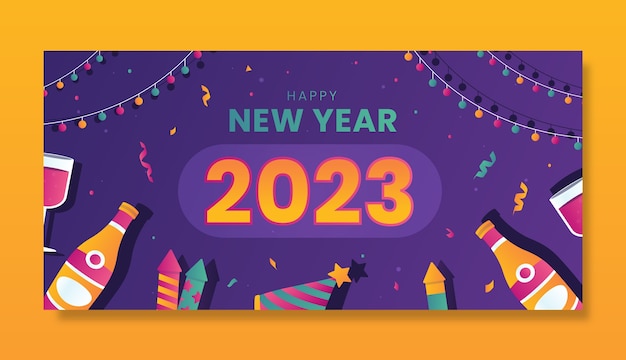 Gradient new year 2023 horizontal banner template