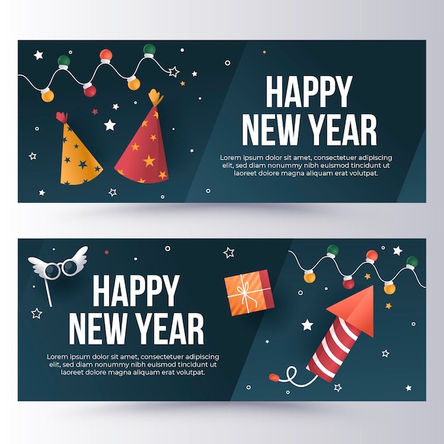 Free Vector gradient new year horizontal banners set