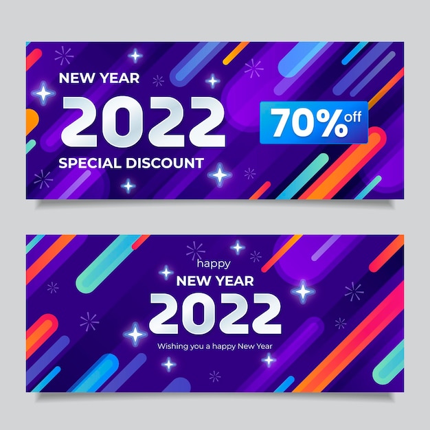 Gradient new year horizontal banners set