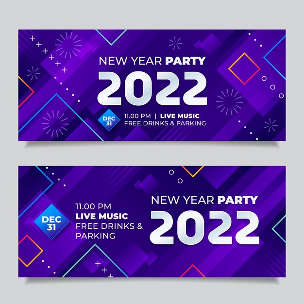 Gradient new year horizontal banners set