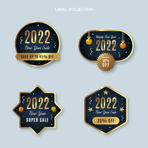 Gradient new year labels collection