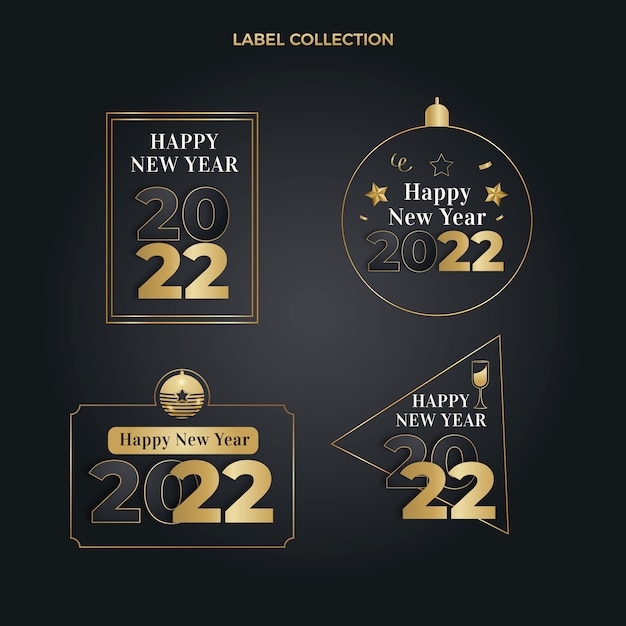 Gradient new year labels collection