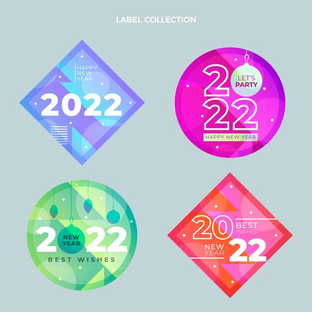 Gradient new year labels collection