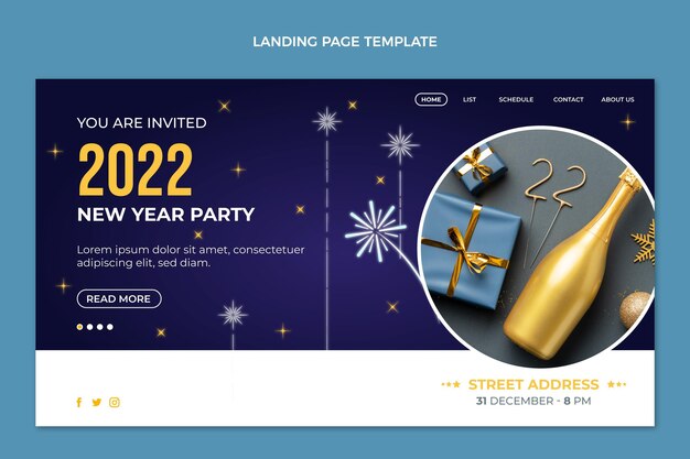 Gradient new year landing page template