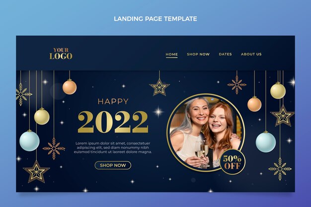 Gradient new year landing page template