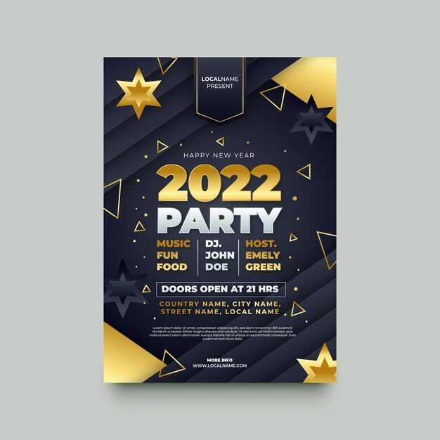 Gradient new year party flyer template