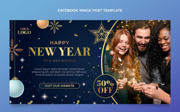 Gradient new year social media post template