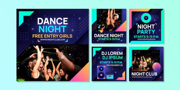 Free Vector gradient night club instagram posts