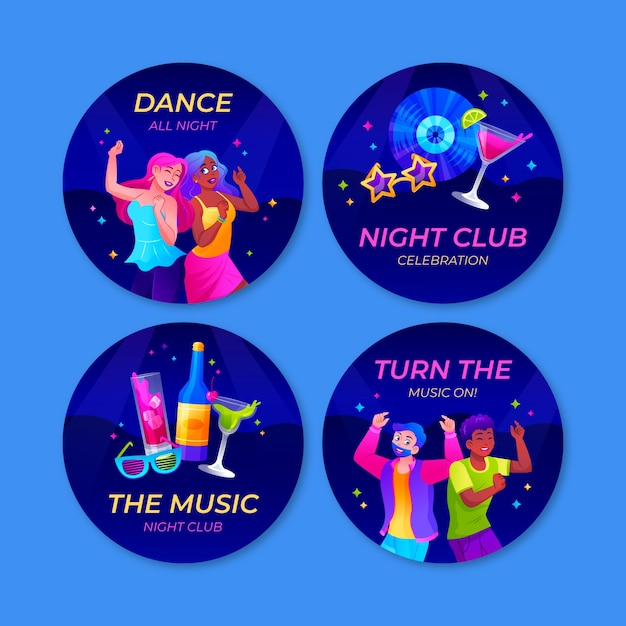 Gradient night club labels template