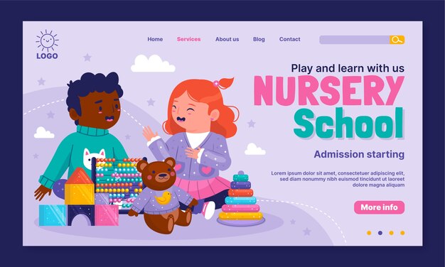 Gradient nursery school landing page template