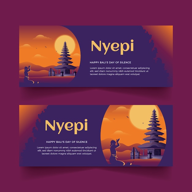 Gradient nyepi horizontal banners set