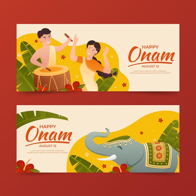 Free Vector gradient onam banners set