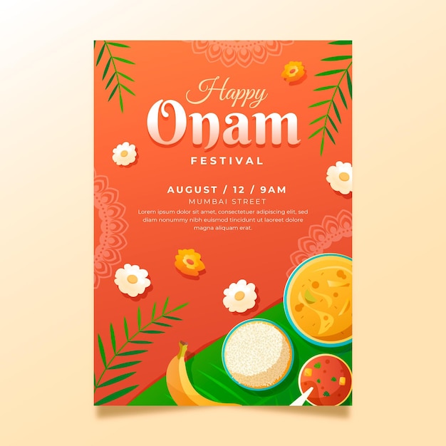 Free Vector gradient onam vertical poster template