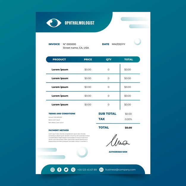 Gradient ophthalmologist invoice template