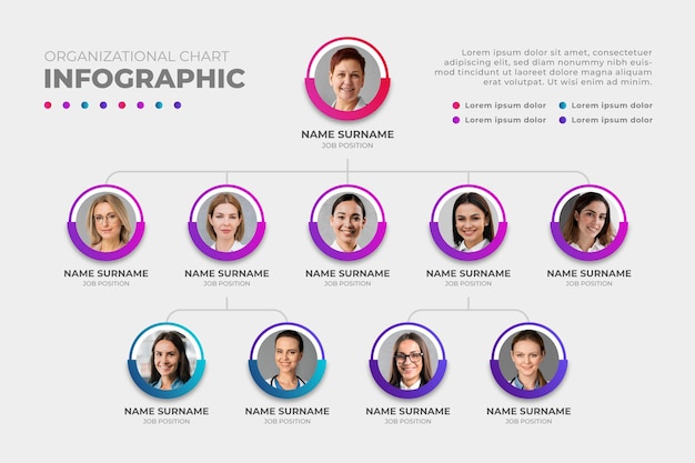 Gradient organizational chart infographic with photo