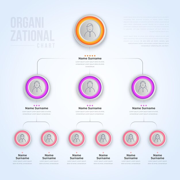 Gradient organizational chart infographic