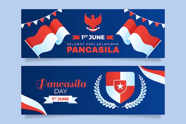 Gradient pancasila day horizontal banners collection