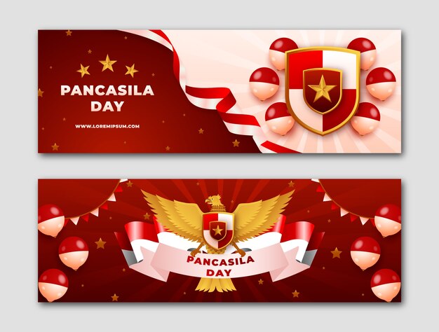 Free vector gradient pancasila day horizontal banners collection