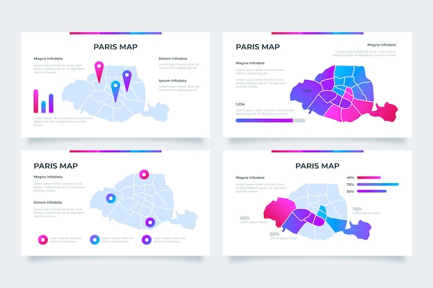 Free vector gradient paris map infographics