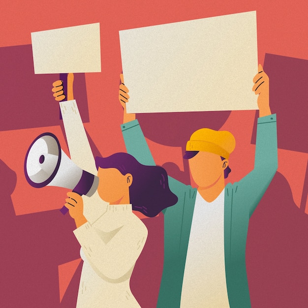 Free Vector gradient people holding banner and megaphone china protests illustration