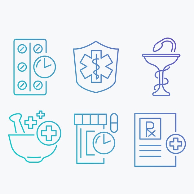 Gradient pharmacy symbols set