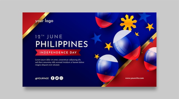 Free vector gradient philippine independence day horizontal banner template