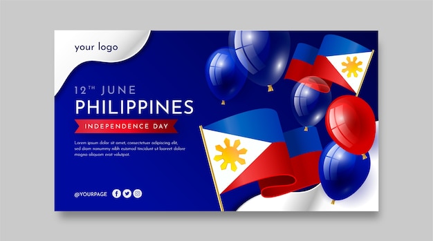 Free vector gradient philippine independence day horizontal banner template