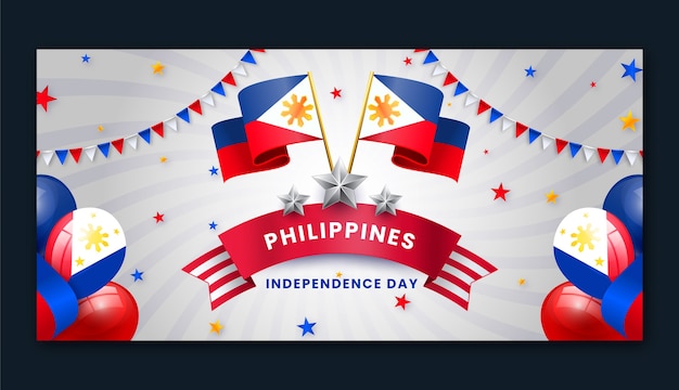 Free vector gradient philippine independence day horizontal banner template