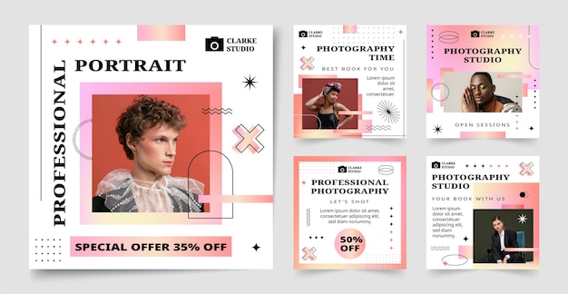 Free vector gradient photography studio instagram posts