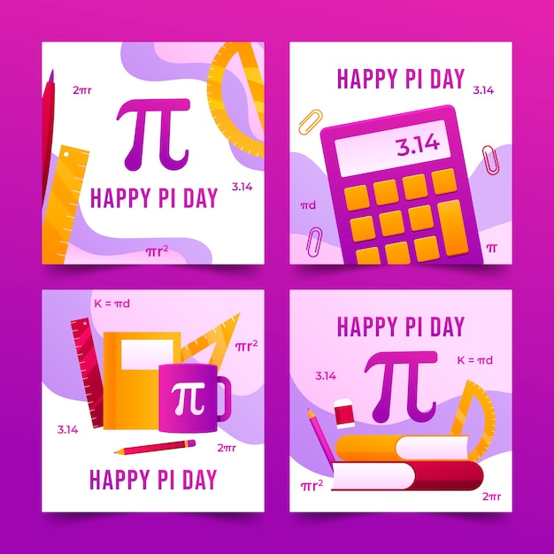 Free vector gradient pi day instagram posts collection