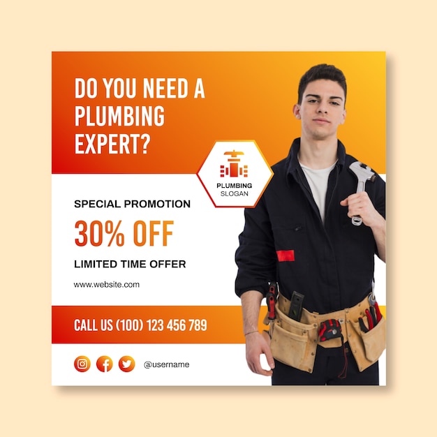 Gradient plumber promotion facebook post