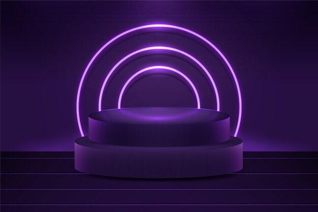 Gradient podium background with neon lights