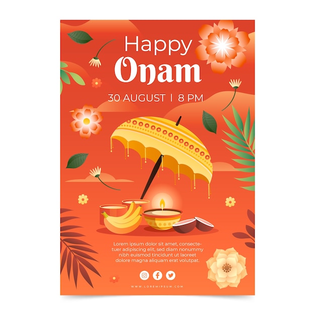 Free Vector gradient poster template for onam celebration