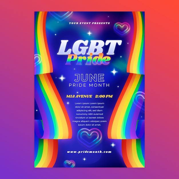 Free vector gradient pride month lgbt vertical poster template