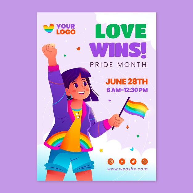 Gradient pride month vertical poster template