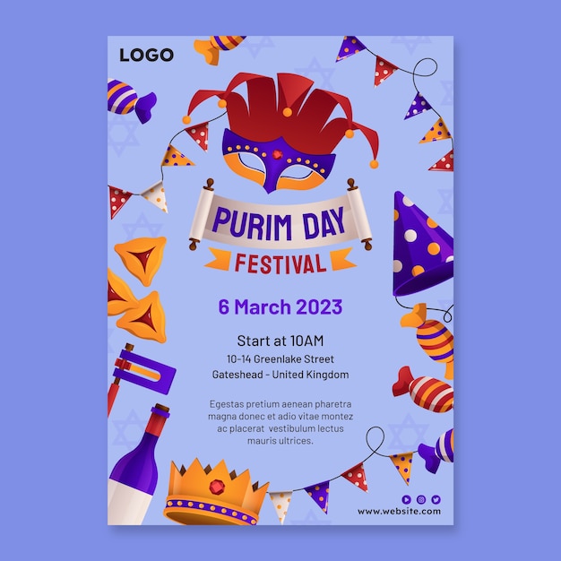 Free vector gradient purim vertical poster template