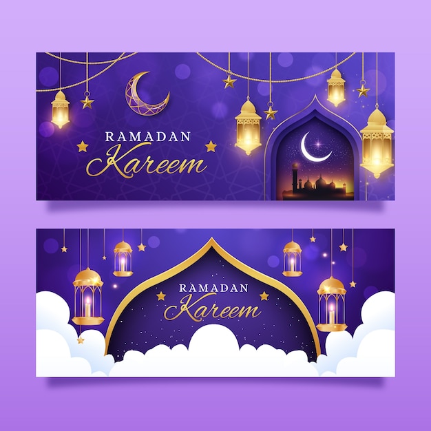 Gradient ramadan horizontal banners pack