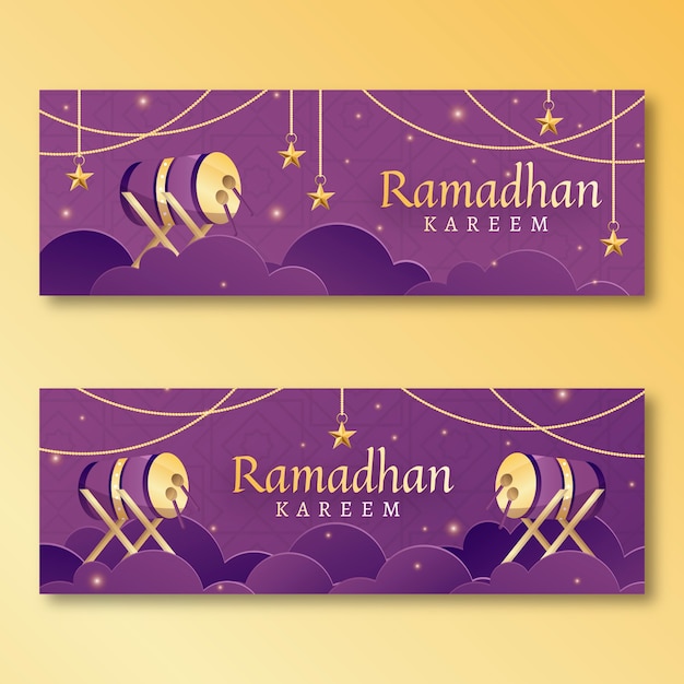 Gradient ramadan horizontal banners set