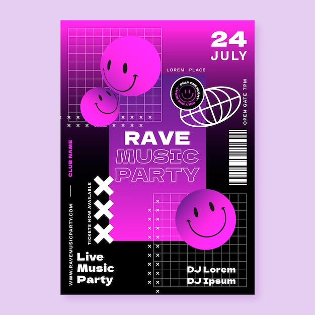 Gradient rave party poster design