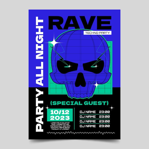 Free Vector gradient rave party poster template