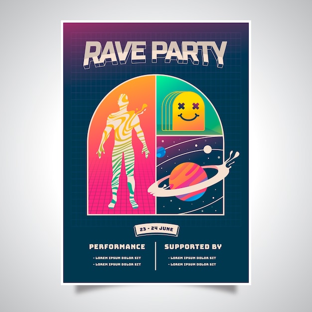 Free Vector gradient rave party poster template