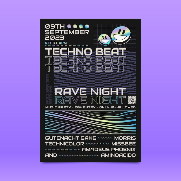 Free Vector gradient rave party poster template