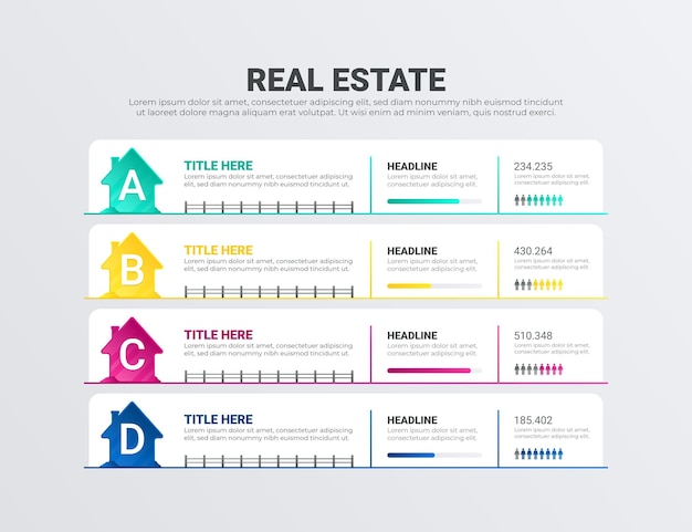 Gradient real estate infographic template