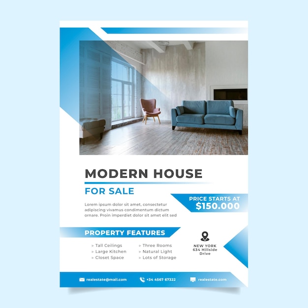 Gradient real estate poster with photo ready to print