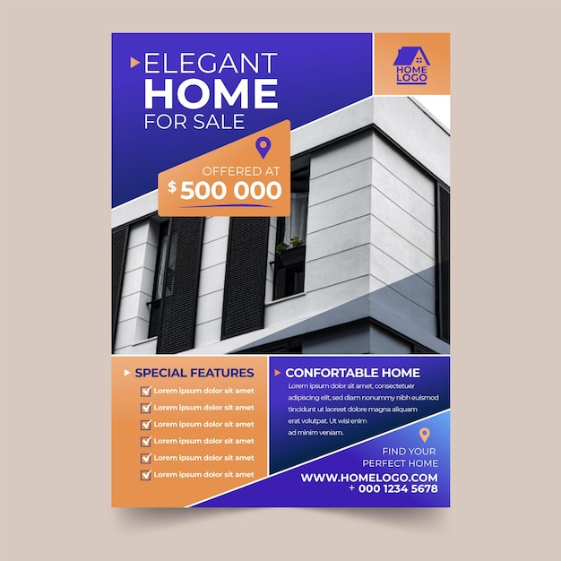 Free Vector gradient real estate poster with photo