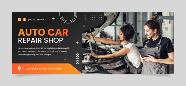 Gradient repair shop business social media cover template