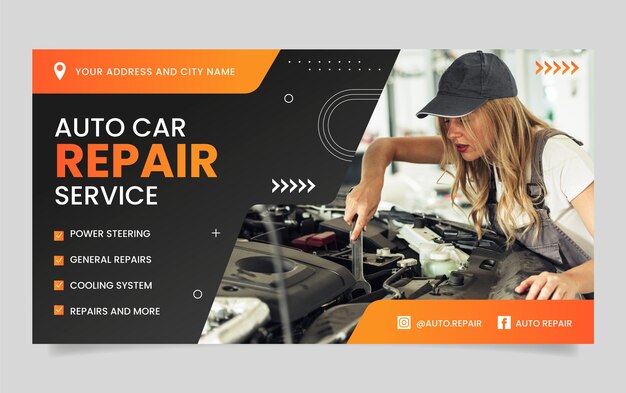 Gradient repair shop business social media promo template