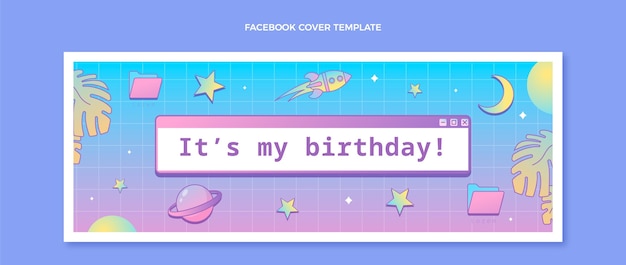 Gradient retro vaporwave birthday facebook cover