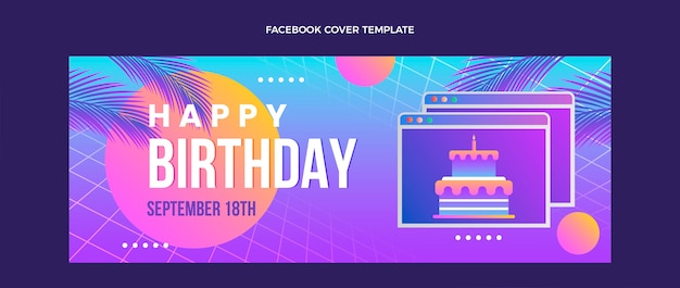 Free vector gradient retro vaporwave birthday facebook cover